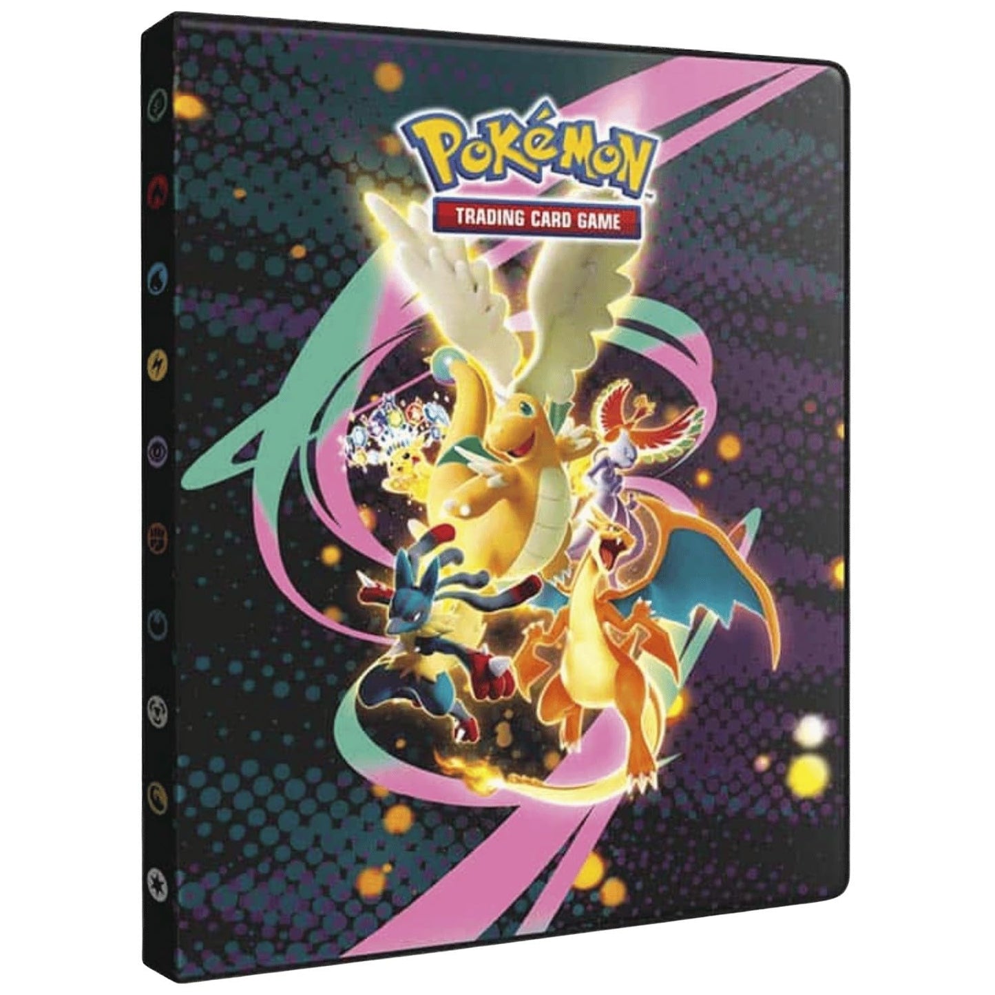 Portfolio Ultra PRO Pokémon Héros Transcendants ME2.5 — couverture Méga-Dracolosse, Méga-Dracaufeu, Méga-Lucario, Mewtwo, Ho-Oh et Pikachu Téracristal