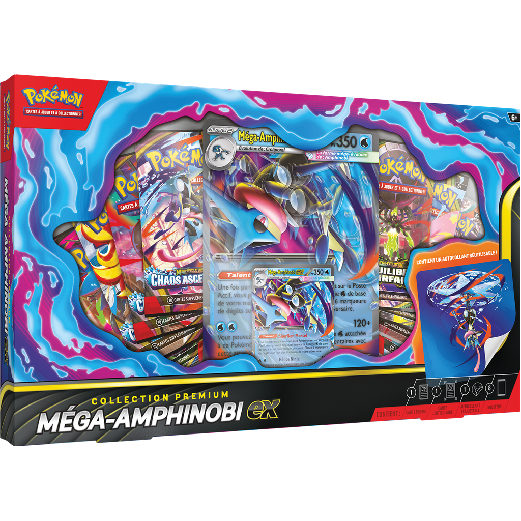 Coffret Pokémon Collection Premium Méga-Amphinobi-ex - 8 Boosters + Promo + Jumbo - Français