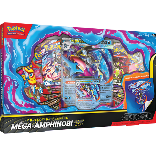 Coffret Pokémon Collection Premium Méga-Amphinobi-ex - 8 Boosters + Promo + Jumbo - Français