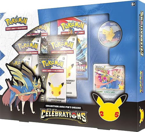 Coffret Collection Pin's Deluxe Zacian Pokémon Célébrations 25 Ans EB7.5 - 6 Boosters + Pin's - Français