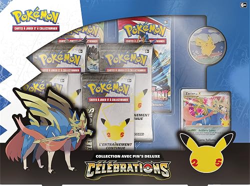 Coffret Collection Pin's Deluxe Zacian Pokémon Célébrations 25 Ans EB7.5 - 6 Boosters + Pin's - Français