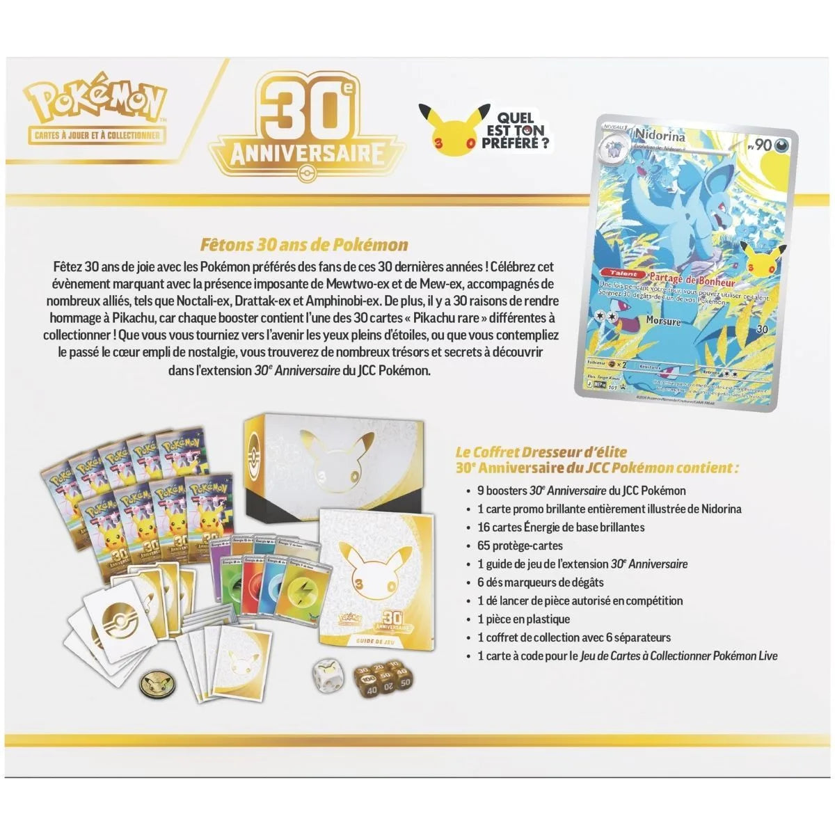 Coffret Dresseur d'Élite Pokémon 30e Anniversaire ME05.5 - ETB 9 Boosters + Promo Nidorina - Français