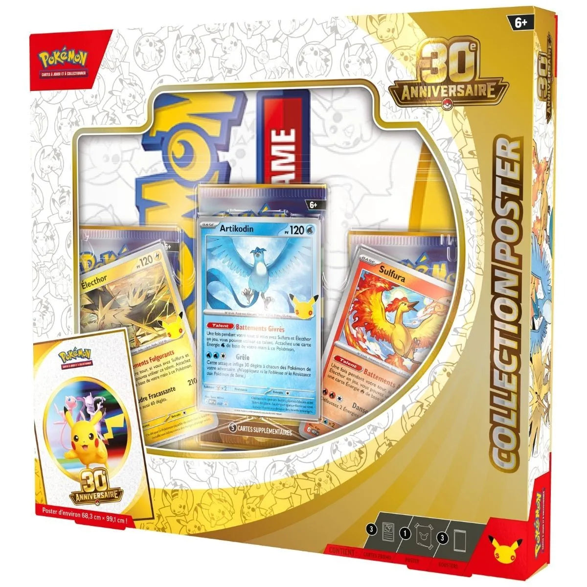 Collection Poster Pokémon 30e Anniversaire ME05.5 - 3 Boosters + 3 Cartes Promo Oiseaux Légendaires - Français