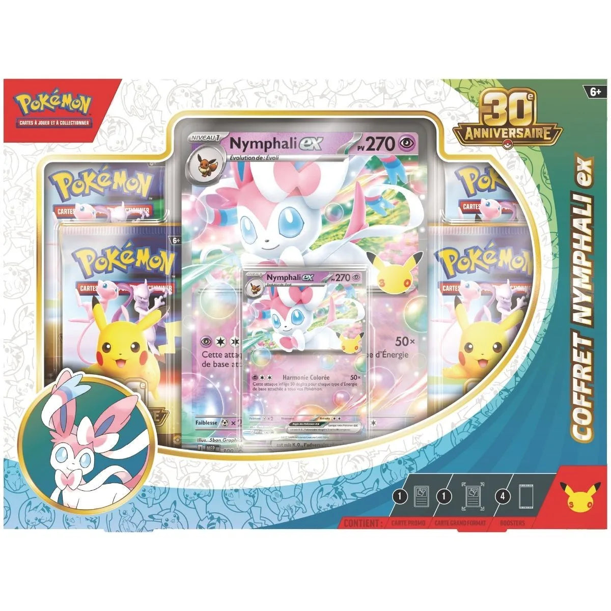Coffret Pokémon 30e Anniversaire ME05.5 - Nymphali-ex - 4 Boosters + Cartes Promo - Français