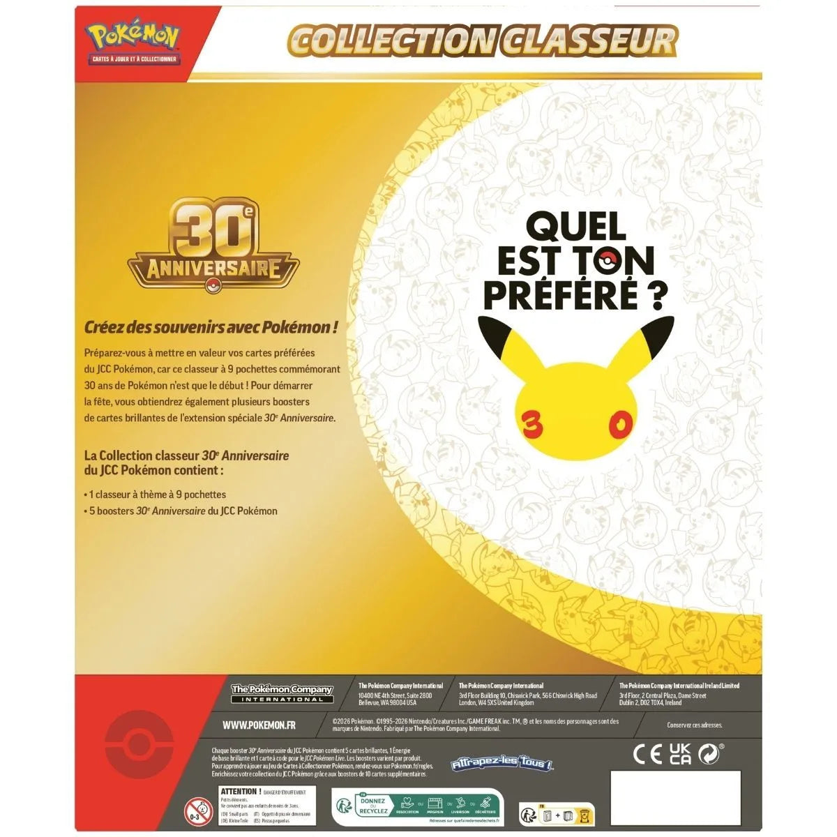 Coffret Collection Classeur Pokémon 30e Anniversaire ME05.5 - Classeur 9 Cases + 5 Boosters - Français