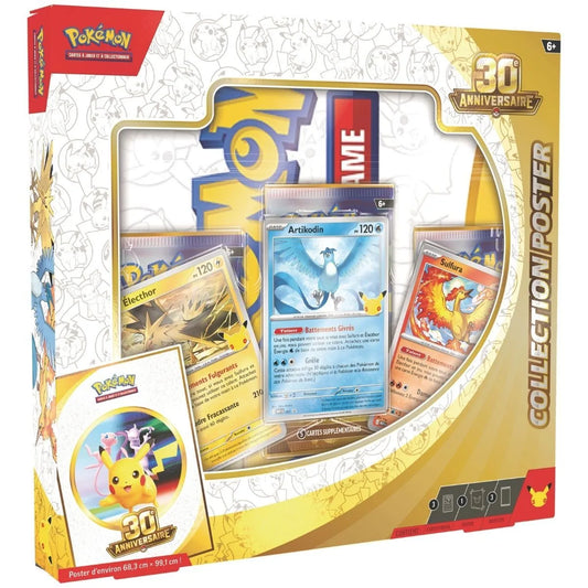 Collection Poster Pokémon 30e Anniversaire ME05.5 - 3 Boosters + 3 Cartes Promo Oiseaux Légendaires - Français