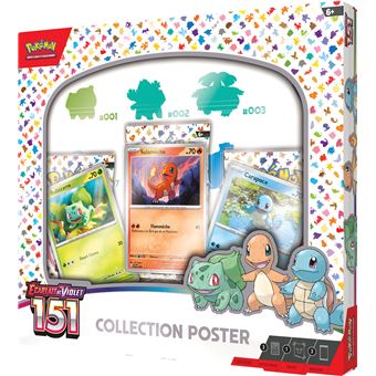 Coffret Poster Pokémon 151 EV3.5 - 3 Boosters + 3 Cartes Promo Starters Kanto - Français